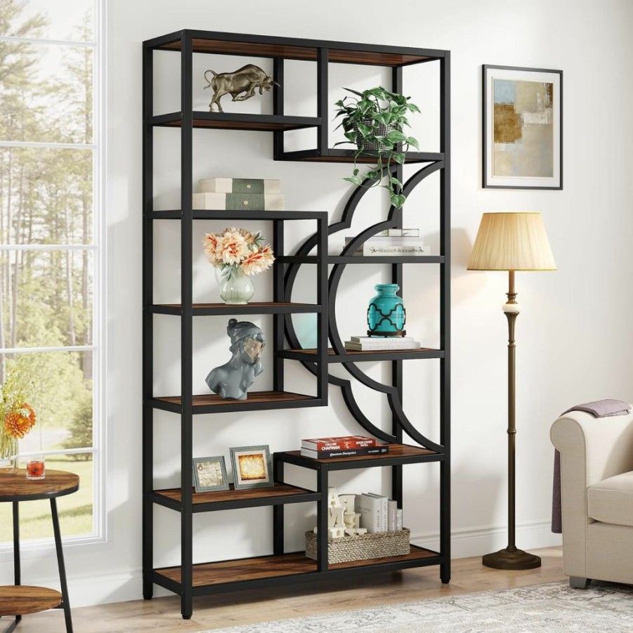 Tribesigns | Tribesigns Bookshelf Set Of 2, Large Bookcase With Unique Four Leaf Clover Shape Design, Industrial Etagere Display Shelves For Home & Office