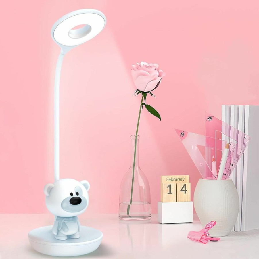 MARZIUS | Marzius Dimmable Touch Led Reading Desk Lamp Night Light With 5 Levels Brightness For Boy,Girl Kid Teen (Pink Bear)