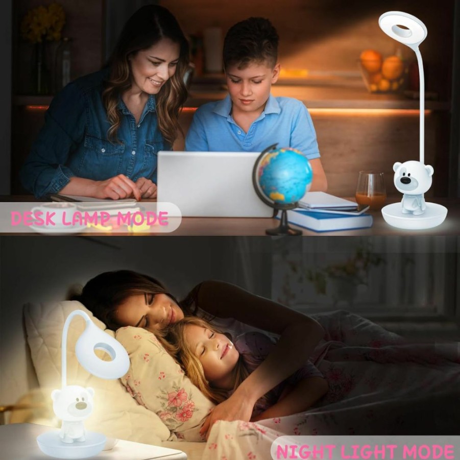 MARZIUS | Marzius Dimmable Touch Led Reading Desk Lamp Night Light With 5 Levels Brightness For Boy,Girl Kid Teen (Pink Bear)