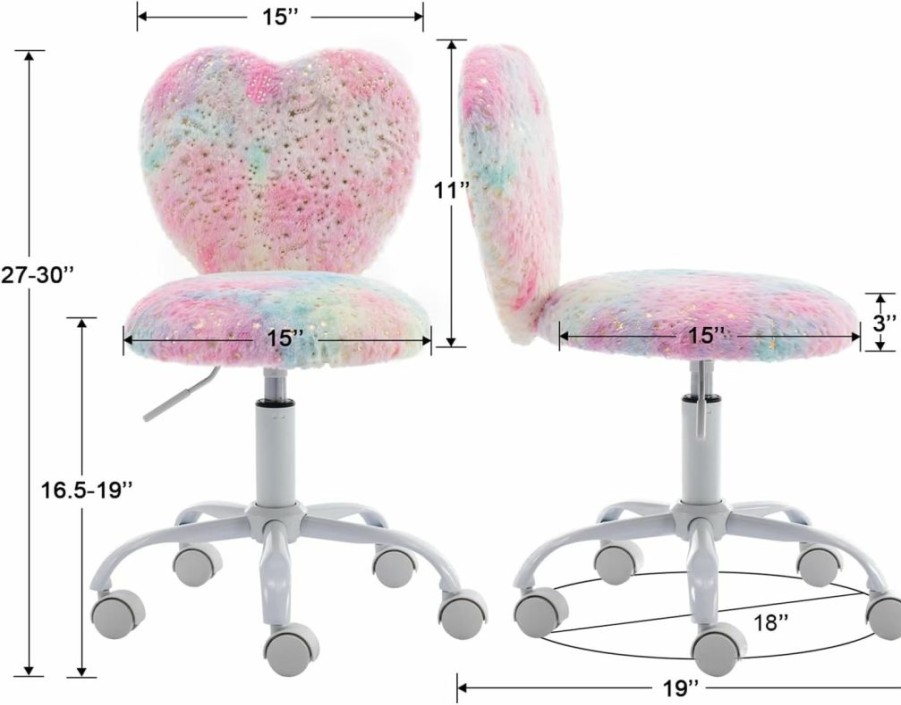 Janoray | Janoray Kids Desk Chair Colorful Fur Chair For Girls Bedroom Furry Computer Children Chair Cute Rolling Swivel Chair For Reading Study, Various