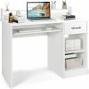 Tangkula | Tangkula White Desk With Drawer & Keyboard Tray, 22 Inch Wide Modern Study Writing Desk With Desktop Hutch & Storage Shelves, Home Office Desk For Teens, Wood Pc Laptop Desk, Desk For Bedroom