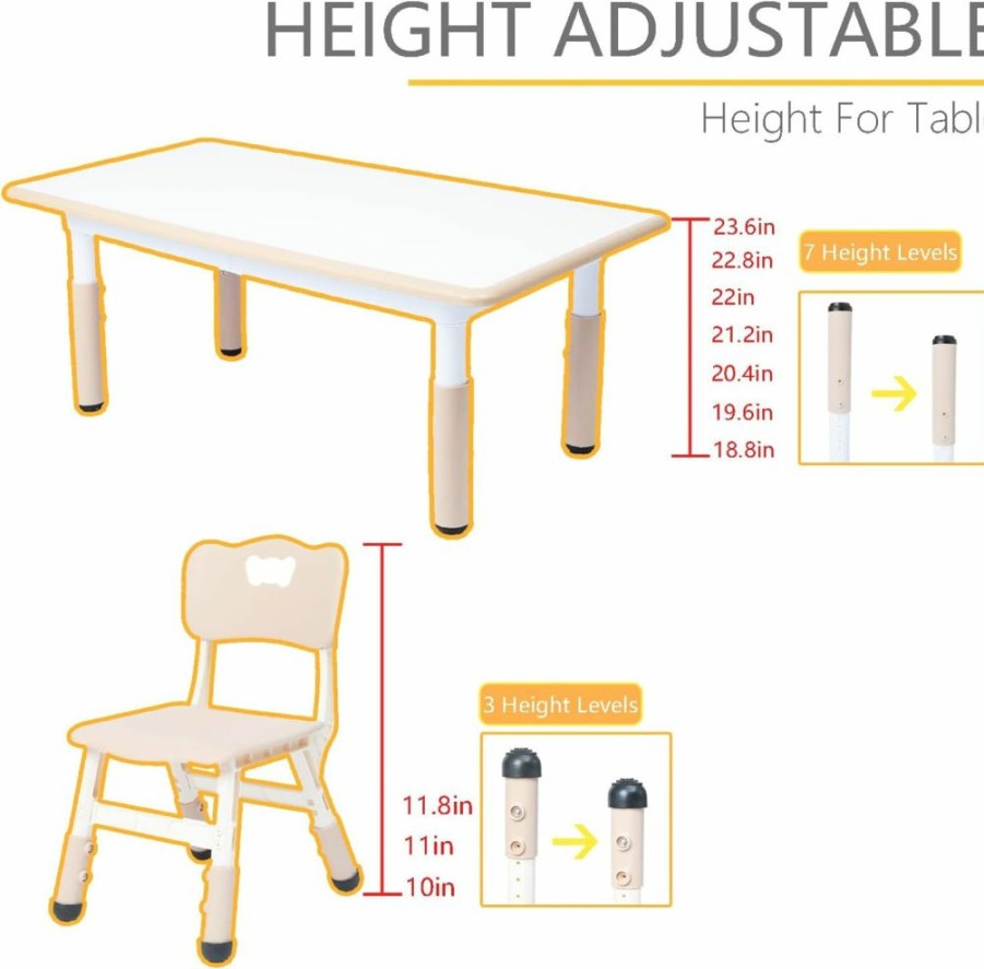 ALBSEOY | Albseoy Kids Table And Chair Set, Toddler Daycare Table And Chairs For Boys And Girls Age 2-12, Height Adjustable Table With 6 Seats, Preschool Table, Kids Table For Classrooms/Daycares/Homes