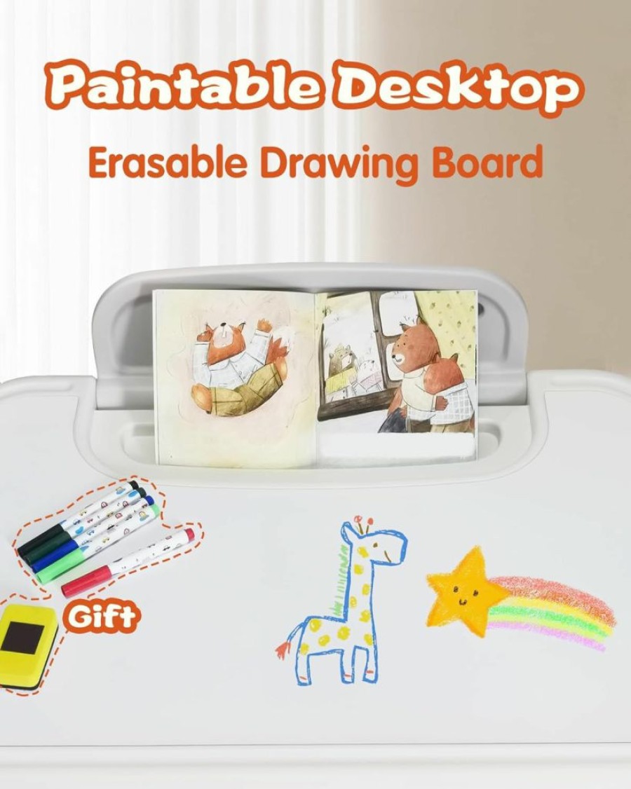 KIDHABE | Kidhabe Toddler Table And Chair Set, Kid'S Erasable Drawing Table With Storage Layer, Bookstand, No-Slip Feet, Kids Activity Table For 2-10, Kids Furniture Home Daycare