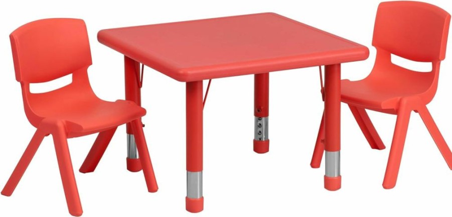 EMMA + OLIVER | Emma + Oliver 24" Square Natural Plastic Height Adjustable Activity Table Set With 2 Chairs