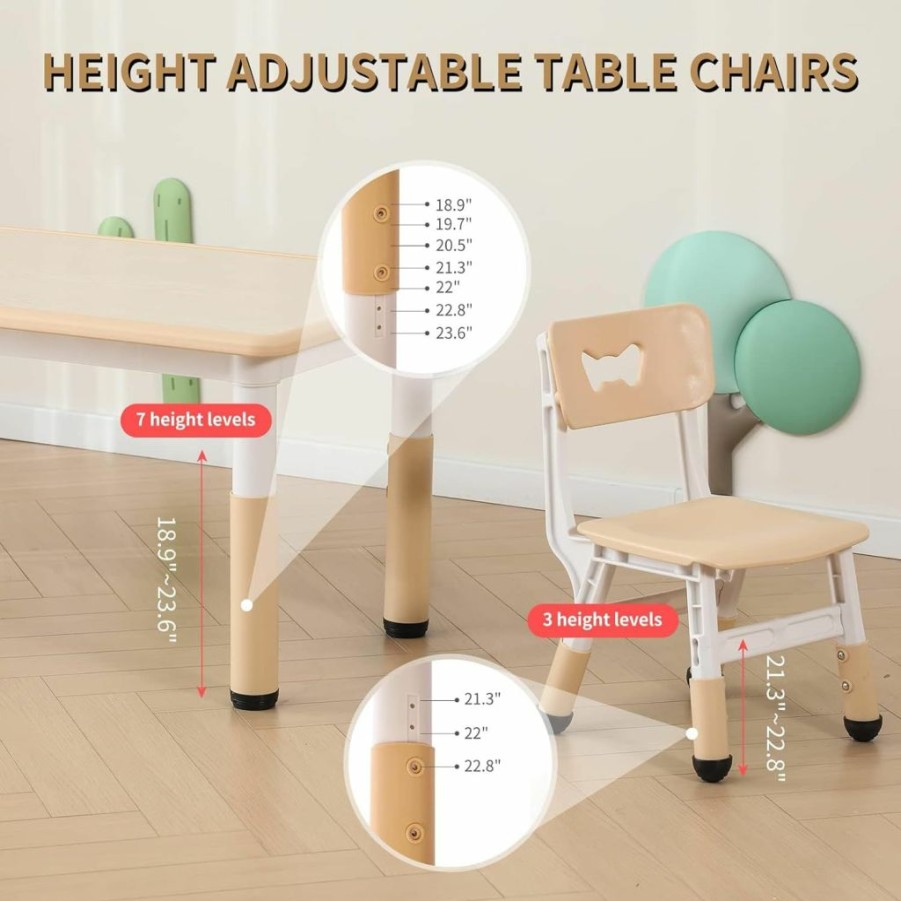 JIAOQIU | Jiaoqiu Kids Table And Chairs, Kids Table (6 Chairs) Kids Table And Chair Set, Toddler Table And Chairs, Kids Table And Chair Set 5-8 Year Old With 4 Leg Covers +12 Color Pens