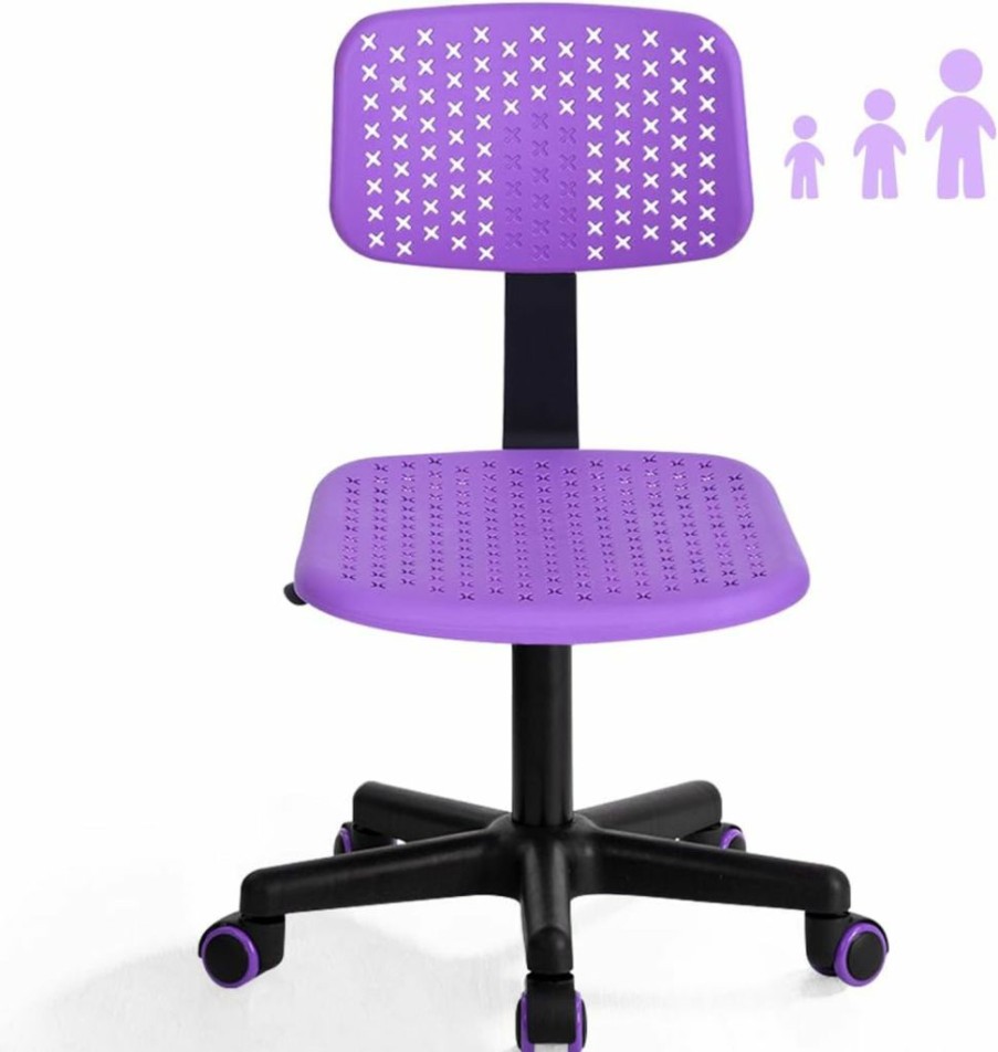 FurnitureR | Desk Chair Armless Cute Office Chair, Low Back Rolling Home Office Task Chair Adjustable Swivel Study Chair For Girls Teens Adults Children Kids, Purple