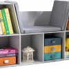 HOMCOM | Homcom 6-Cubby Kids Bookcase With Reading Nook And Cushion, Multi-Purpose Storage Organizer For Bedroom, Living Room, Grey