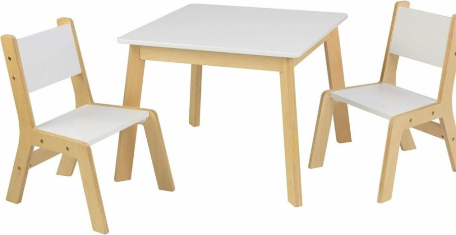 KidKraft | Kidkraft Wooden Modern Table & 2 Chair Set, Children'S Furniture, White & Natural, Gift For Ages 3-8