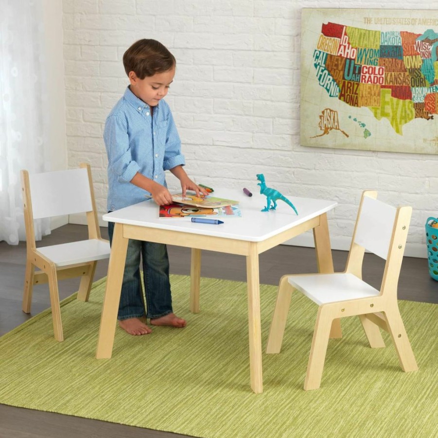 KidKraft | Kidkraft Wooden Modern Table & 2 Chair Set, Children'S Furniture, White & Natural, Gift For Ages 3-8