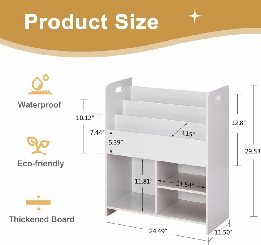 VECELO | Vecelo Kids Bookshelf, 2-In-1 Children Bookcase With Shelves And 3 Different Size Cubes, Wooden Toy Storage Cabinet Organizer For Kids Room, Bedroom, Nursery, Kindergarten, White