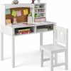 Costzon | Costzon Kids Desk And Chair Set, Student Study Table With Chair, Hutch, Cork Bulletin Board, Storage Shelves, Wooden Writing Computer Workstation For Study, Bedroom, School (White)