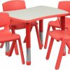 Flash Furniture | Flash Furniture 21.875"W X 26.625"L Rectangular Natural Plastic Height Adjustable Activity Table Set With 4 Chairs