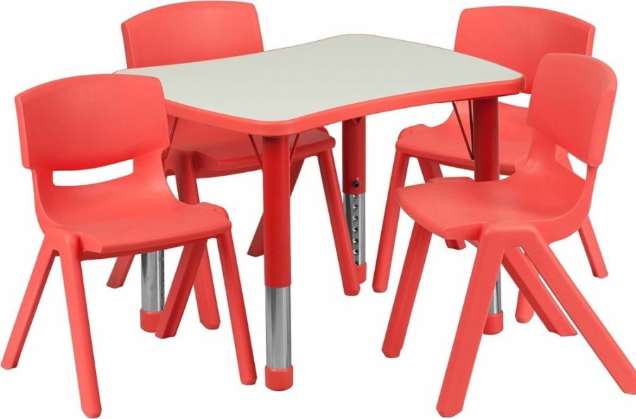 Flash Furniture | Flash Furniture 21.875"W X 26.625"L Rectangular Natural Plastic Height Adjustable Activity Table Set With 4 Chairs