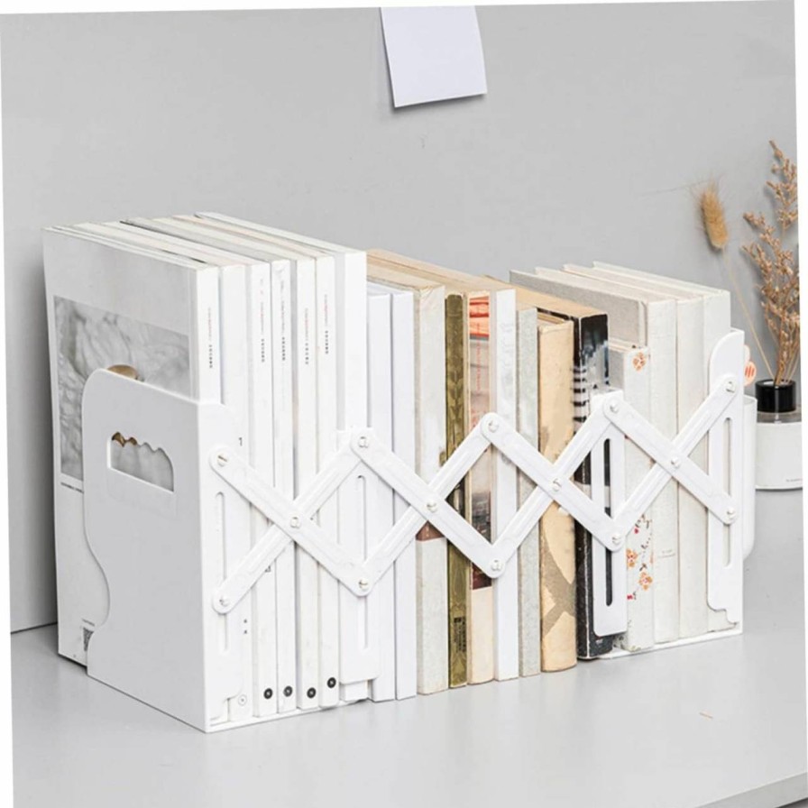 Veemoon | 3Pcs Telescopic Storage Bookshelf Corner Bookshelf Expandable Book Holder Expandable Bookends Small Book Holders Office Bookends Kids Book Shelf White Abs Student Use Plug Scalable