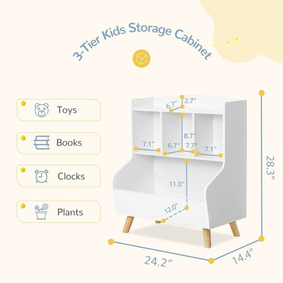 Curipeer | Curipeer Kids Bookshelf And Toy Storage, 3-Tier Wooden Open Bookcase, Baby Book And Toy Storage Display Organizer With Spacious Top Shelf, For Children, Friends, Family, White