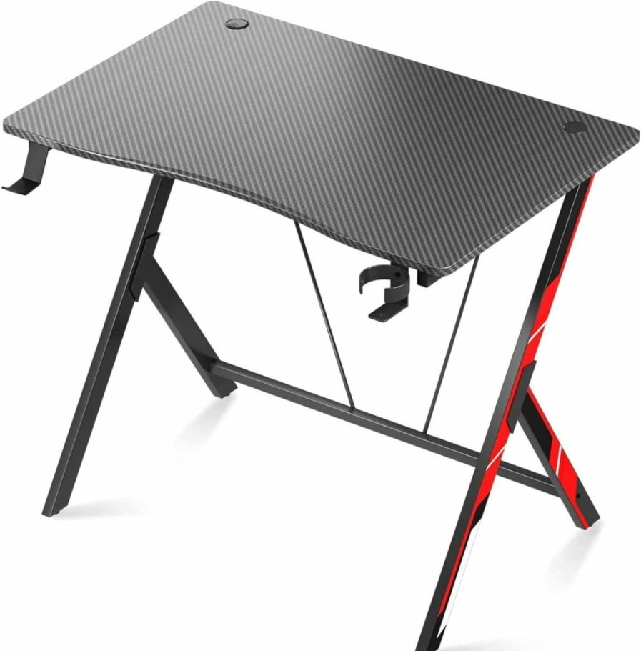 MOTPK | Motpk Gaming Desk 31 Inch, Small Gaming Desk For Kids, Gift Idea, Pc Computer Desk, Home Office Desk Workstation With Carbon Fiber Surface, Gaming Table With Headphone Hook And Cup Holder