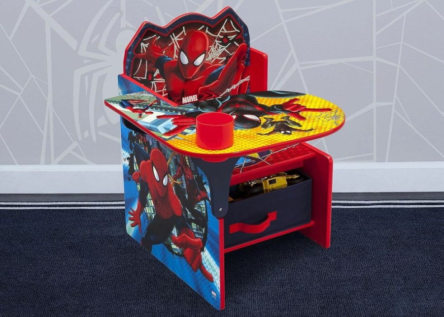 Delta Children | Delta Children Chair Desk With Storage Bin - Greenguard Gold Certified, Spider-Man, Arm Rest, Cushion Availability, Engineered Wood