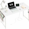 Lufeiya | Lufeiya 39 Inch White Computer Desk With Power Outlet, 40 Inch Teen Study Table Home Office Work Writing Desks With Charging Station Outlets Built In, White