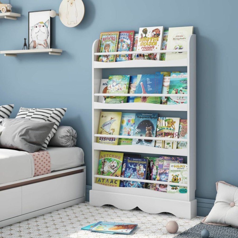 FOTOSOK | Fotosok Kids Bookshelf, 4-Tier Book Shelf Organizer For Toys And Books, Toy Storage Bookshelf In Bedroom, Living Room And Nursery, White