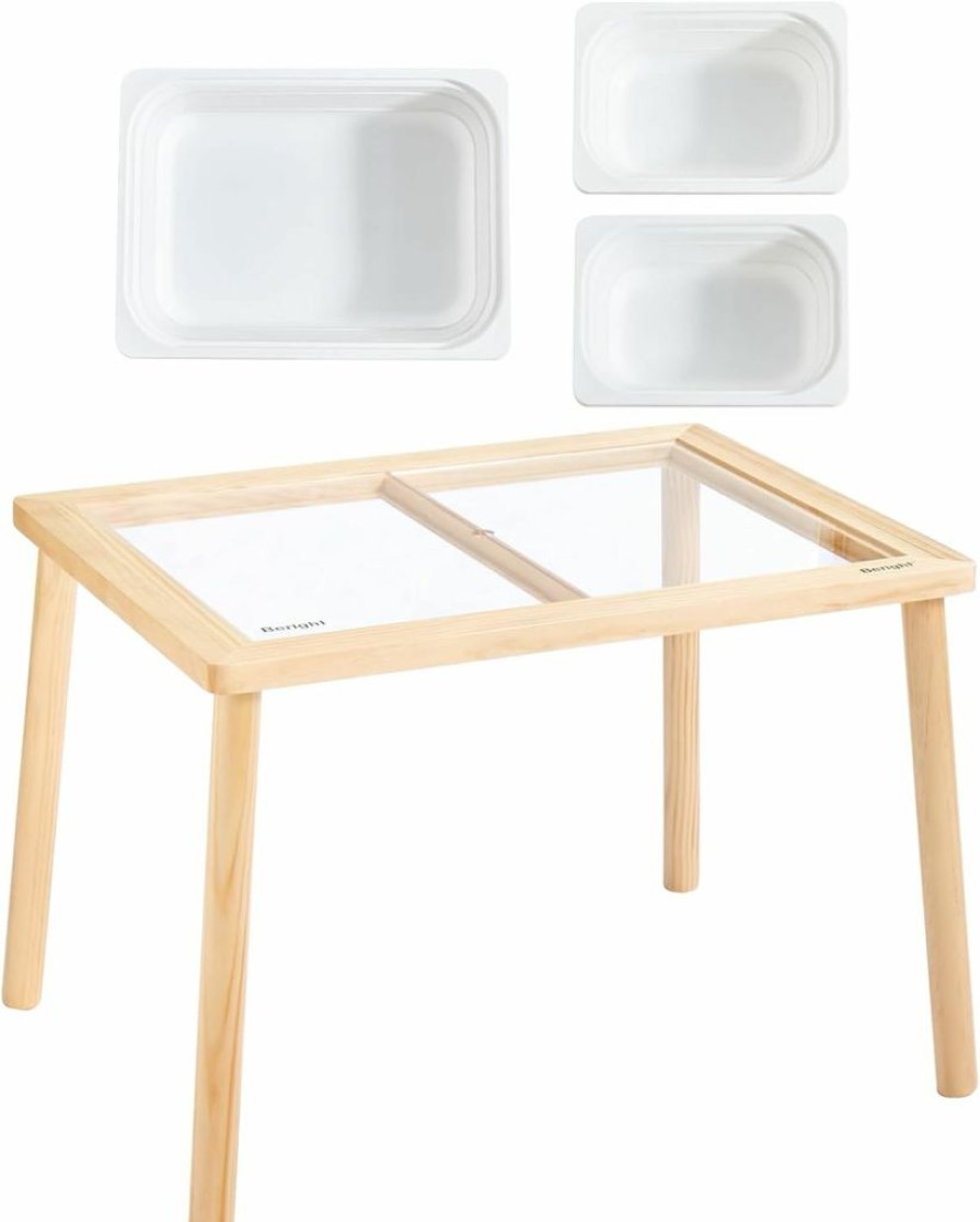 Beright | Beright Kids Table With 2 Acrylic Panels And 3 White Storage Bins, Indoor Sensory Table Play Sand Table For Kids, Perfect Choice For Christmas Thanksgiving Gift