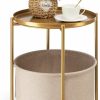 danpinera | Danpinera Round Side Table With Fabric Storage Basket, Metal Small Bedside Table Nightstand With Removable Tray Top For Living Room, Bedroom, Nursery, Laundry, Black