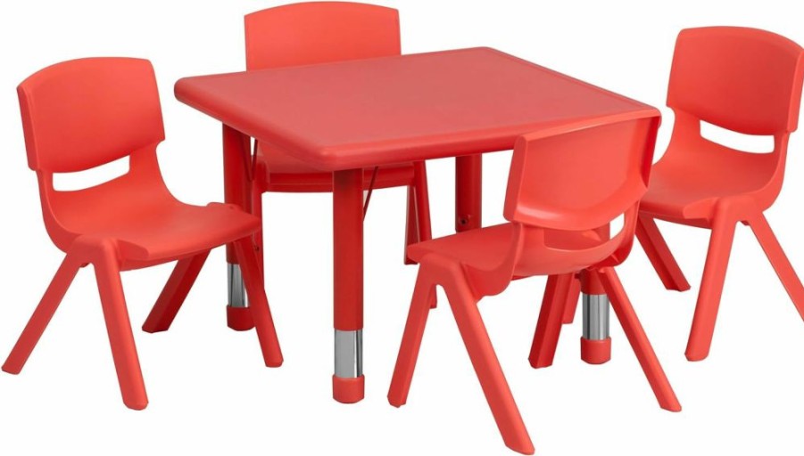 Flash Furniture | Flash Furniture 24'' Square Red Plastic Height Adjustable Activity Table Set With 4 Chairs