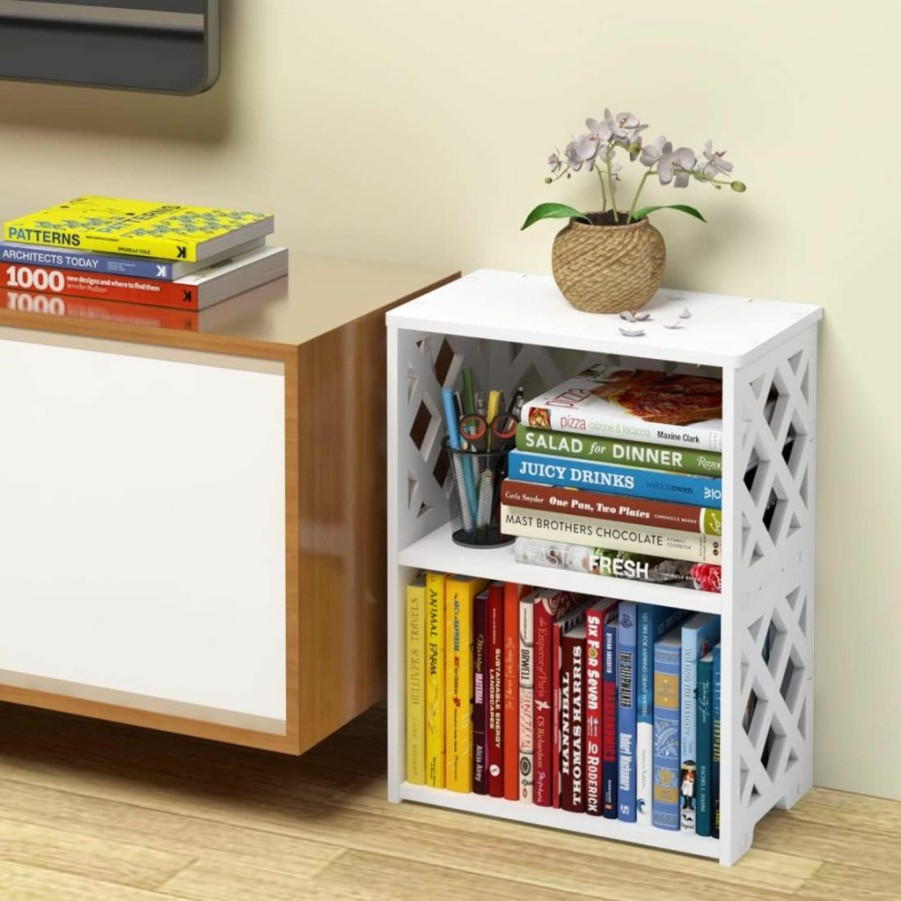 Rerii | Rerii Small Bookshelf, 3 Tier Bookshelf For Small Spaces, 2 Shelf Bookcase Kids, Book Storage Organizer Case Open Shelves For Bedroom Living Room Office, White