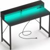 Rolanstar | Rolanstar Computer Desk 55" With Led Lights & Power Outlets, Home Office Desk With Monitor Shelf, Gaming Desk, Writing Desk, Study Desk For Student & Kids, Carbon Fiber Surface Black