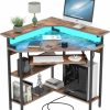 Auromie | Auromie Corner Desk With Outlets & Usb Ports, 90 Degree Triangle Corner Table With Cpu Stand & Storage Shelves For Small Space, Computer Table With Charging Station For Home Office Bedroom (Rustic)