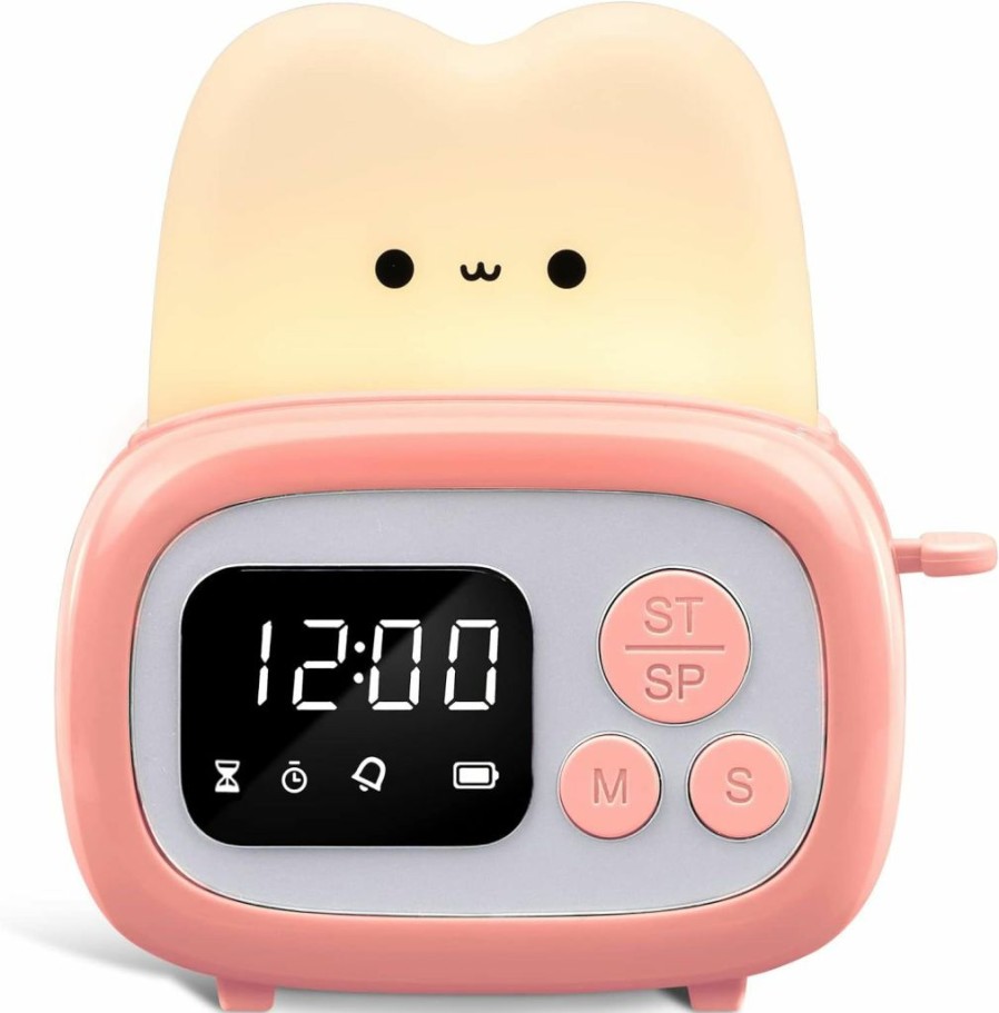 QANYI | Qanyi Small Timer Clock Toaster Lamp, Cute Night Light With Time Management Tool And Table Clock Alarm Digital Timer For Kids, Abs+Pc Kids Lamp Birthday Gifts For Teen Toddler Baby Girls Boys