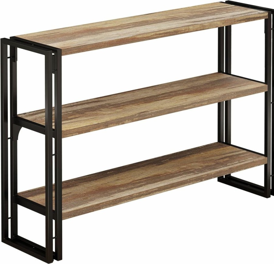 IRONCK | Ironck Bookshelf Industrial 3 Shelf Bookcase, Wood Storage Shelf With Metal Frame For Living Room, Vintage Brown