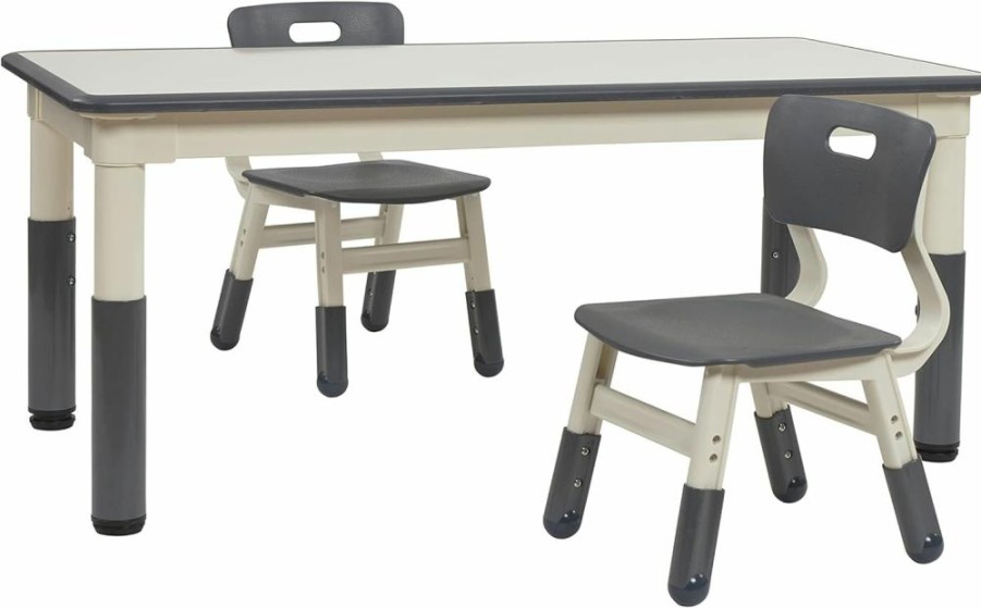 ECR4Kids | Ecr4Kids Dry-Erase Rectangular Activity Table With 2 Chairs, Adjustable, Kids Furniture, Grey