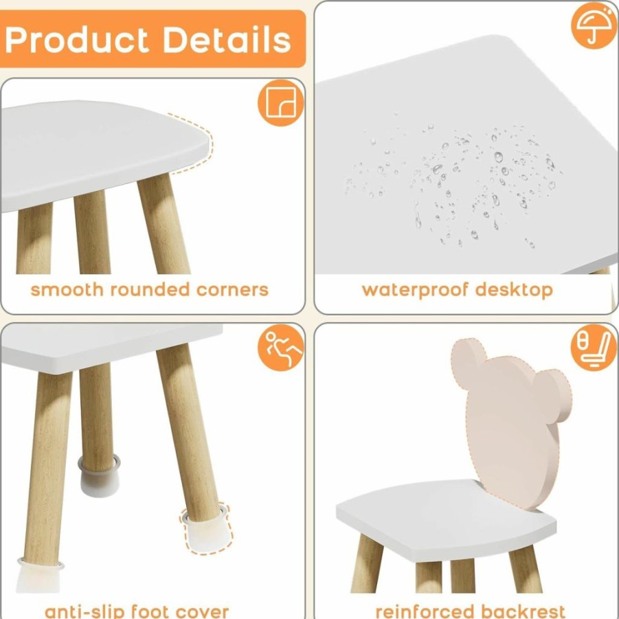 Benarita | Benarita Kids Table And Chairs Set, Wooden Activity Table With Animal Themed Chairs, Toddler Table For Arts, Crafts, Drawing, Reading, Snack Time, Gift For Boy & Girl