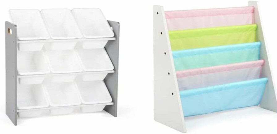 Humble Crew | Humble Crew, Grey/White Toy Organizer, 9 Bin Storage, 24" Tall & Kids Book Rack Storage Bookshelf, White/Pastel (Pastel Collection)