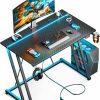 MOTPK | Motpk Small Gaming Desk With Led Lights & Power Outlet, Computer Desk 31.5Inch For Small Space, Cheap Gaming Table With Carbon Fiber Texture, Kids Desk Gift For Boys Men, Black