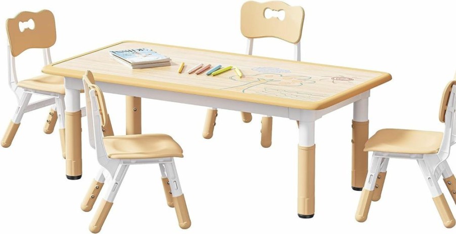 Brelley | Brelley Kids Table And 4 Chairs Set, Height Adjustable Toddler Table And Chair Set, Graffiti Desktop, Non-Slip Legs, Max 300Lbs, Children Multi-Activity Table For Ages 2-8