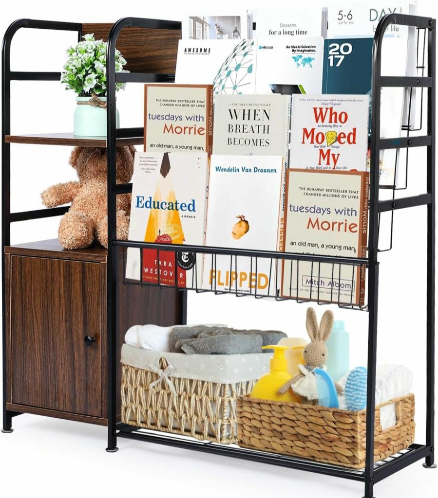 Azheruol | Azheruol Kids Bookshelf Freestanding For Children Room 32 Inches White Metal Bookcase Large Capacity Books Toys Organizer Stable 5 Tiers Kids Book Rack For Playroom Bookstore Library.