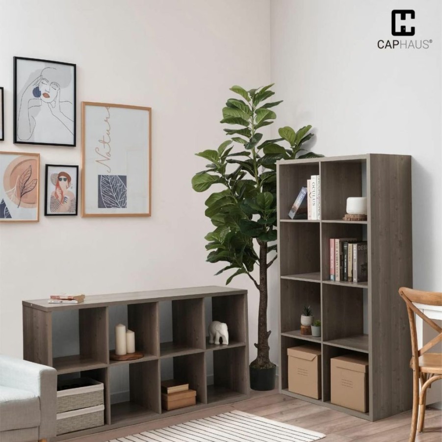 CAPHAUS | Caphaus Sturdy Room 13-Inch Cube Storage Organizer Shelf, With Extra Thick Exterior Edge, Open Storage Shelf Divider, Bookcase, 6-Cube, Rustic Grey Oak