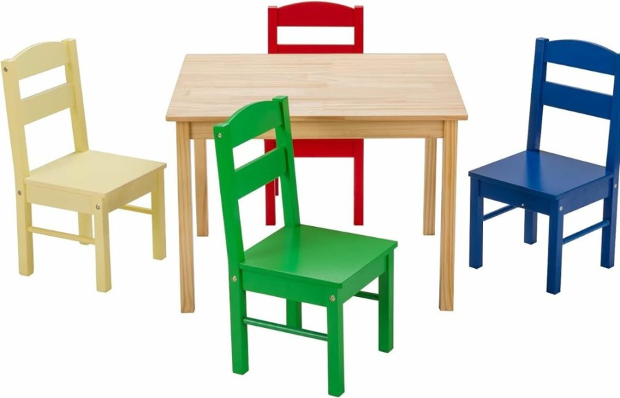 KOTEK | Kotek Kids Wood Table And 4 Chair Set, Children Multi Activity Table For Learning, Playing, Drawing, Toddler Picnic Table And Chairs Set For Home, Classroom And Daycare (Assorted)