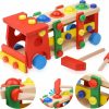 Boxiki kids | Boxiki Kids Wooden Montessori Toys - Wooden Shape Sorter & Stacking Toys For Color Recognition, Early Development & To Fine Motor Skills, Wooden Activity Bus (Red)