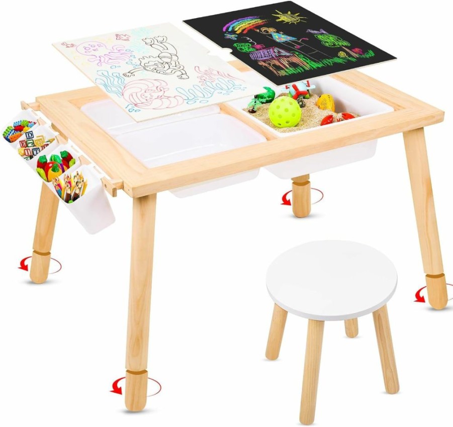 VISCOO | Viscoo Kids Sensory Table With Adjustable Height, Kids Activity Table, Play Sand Table Kids Table With Writable Lids, Storage Bins And Buckets, Indoor/Outdoor Kids Play Drawing Table