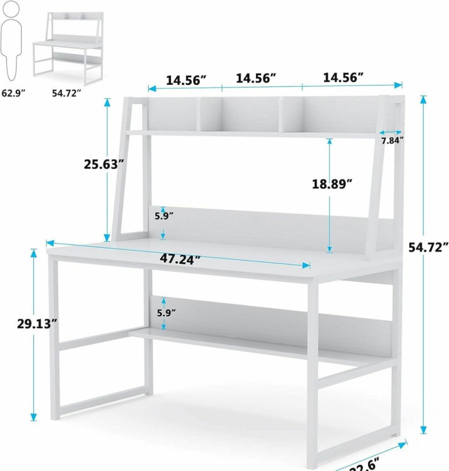 Tribesigns | Tribesigns Computer Desk With Hutch, 47 Inches Home Office Desk With Space Saving Design With Bookshelf For Small Spaces (All White, 47)