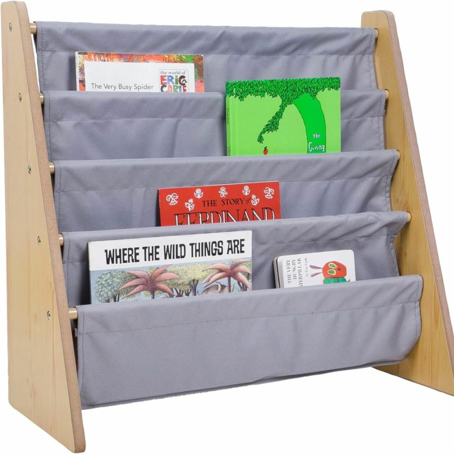 Wildkin | Wildkin Kids Canvas Sling Bookshelf For Boys And Girls, Wooden Design Features Four Fabric Shelves, Keep Bedrooms, Playrooms, And Classrooms Organized, Measures 25 X 24 X 11 Inches (White W/Gray)