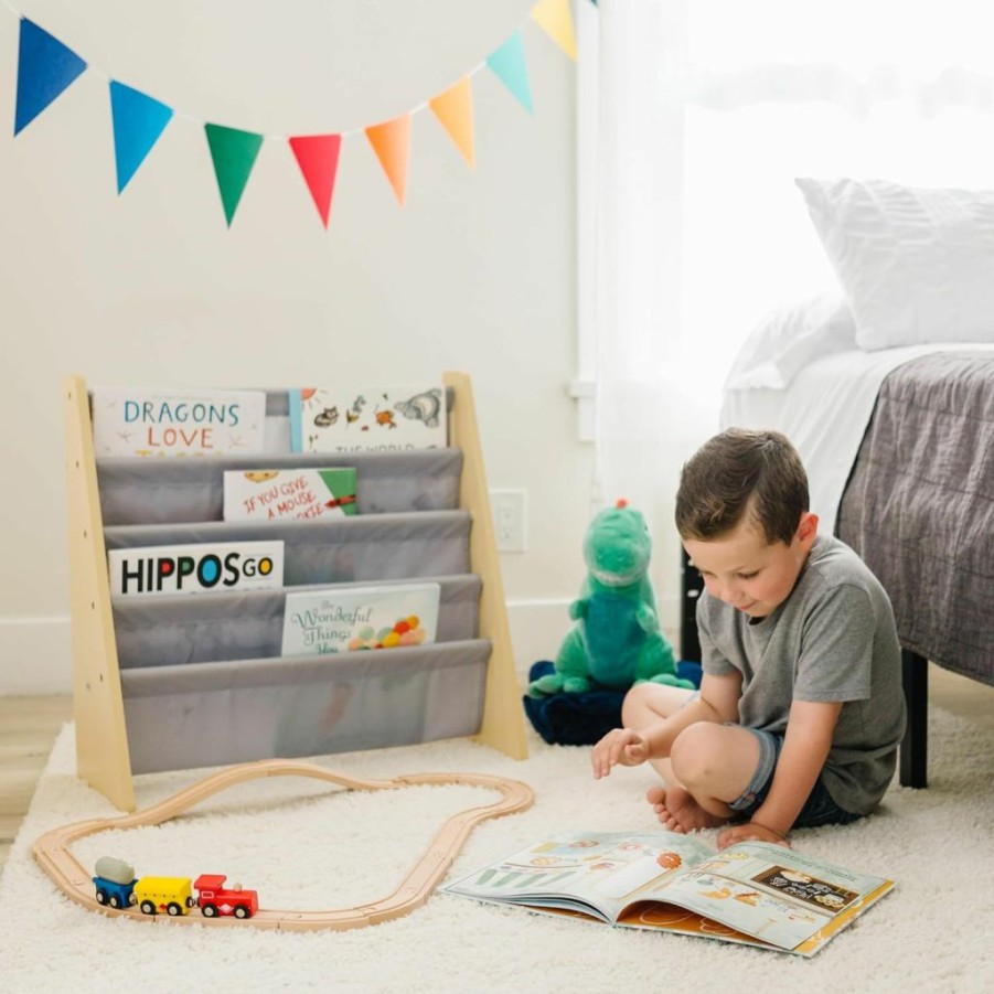 Wildkin | Wildkin Kids Canvas Sling Bookshelf For Boys And Girls, Wooden Design Features Four Fabric Shelves, Keep Bedrooms, Playrooms, And Classrooms Organized, Measures 25 X 24 X 11 Inches (White W/Gray)