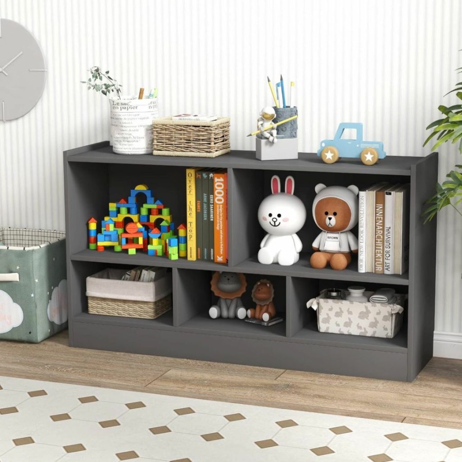 IFANNY | Ifanny Toy Storage Organizer, 2-Tier Kids Bookshelf, 5 Cube Kids' Bookcases, Cabinets & Shelves, Wooden Children'S Bookcase, Small Book Shelf For Kids Room, Playroom, Classroom, Nursery (Gray)