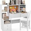 RUPOLX | Rupolx Espresso Kids Desk And Chair Set For 5-12 Year Old, Childrens Computer Desk With 4 Drawers, Kids Study Table With Storage Shelf