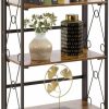 VECELO | Vecelo Bookshelf,4-Tier Metal Frame Book Shelf,Open Display Shelf With 2 Drawers And 1 Cabinet,Classic Brown,1 Set