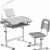 Diroan | Diroan Kids Functional Desk And Chair Set, Height Adjustable Children School Study Desk With Tilt Desktop, Book Stand, Led Light, Metal Hook And Storage Drawer For Boys Girls(Grey)