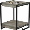 OMTech | End Table, Industrial Modern Square Side Table, 2-Tier Metal Frame Wooden Nightstand, Side Tables Furniture For Living Room Bedroom Study Room, Sofa Bed Use, Grey