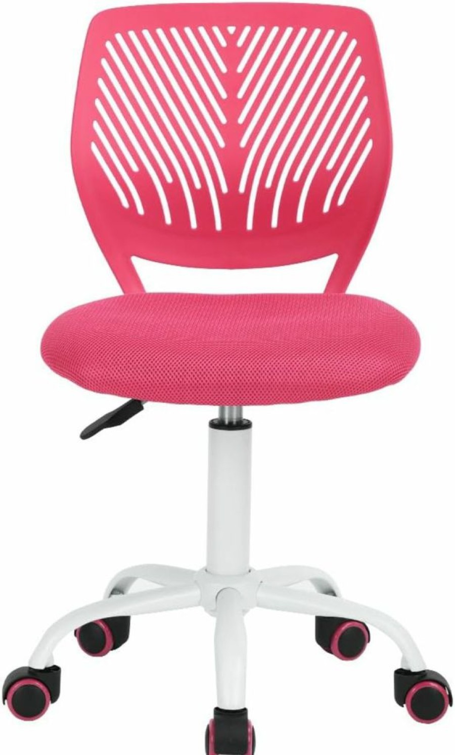 FurnitureR | Furniturer Computer Desk, Swivel Armless Mesh Task Office Home Children Study Adjustable Height & Lumbar Support Chair, Hollow Pattern,Pink